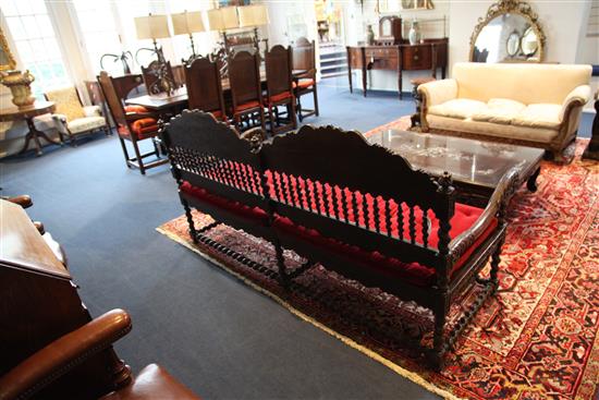 A late 19th century Indo-Portuguese hardwood settee, W.6ft 6in. D.2ft 3in. H.3ft 5in.